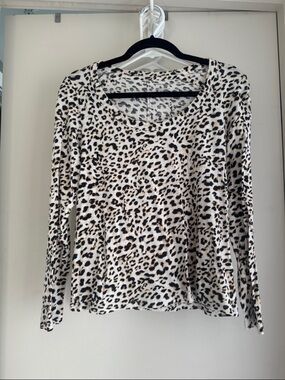 Banana Republic Leopard Print Long Sleeve Top - White/Tan/Black